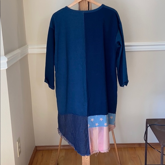 Mixed materials tunic, high-low hem tunic - Picture 2 of 5